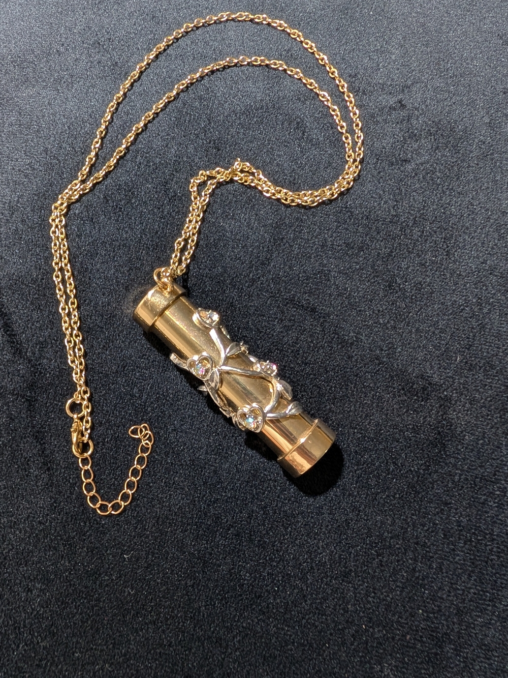 Gold Tone Kaleidoscope Cylinder Pendant Cable Chain Necklace Clear Crystals
